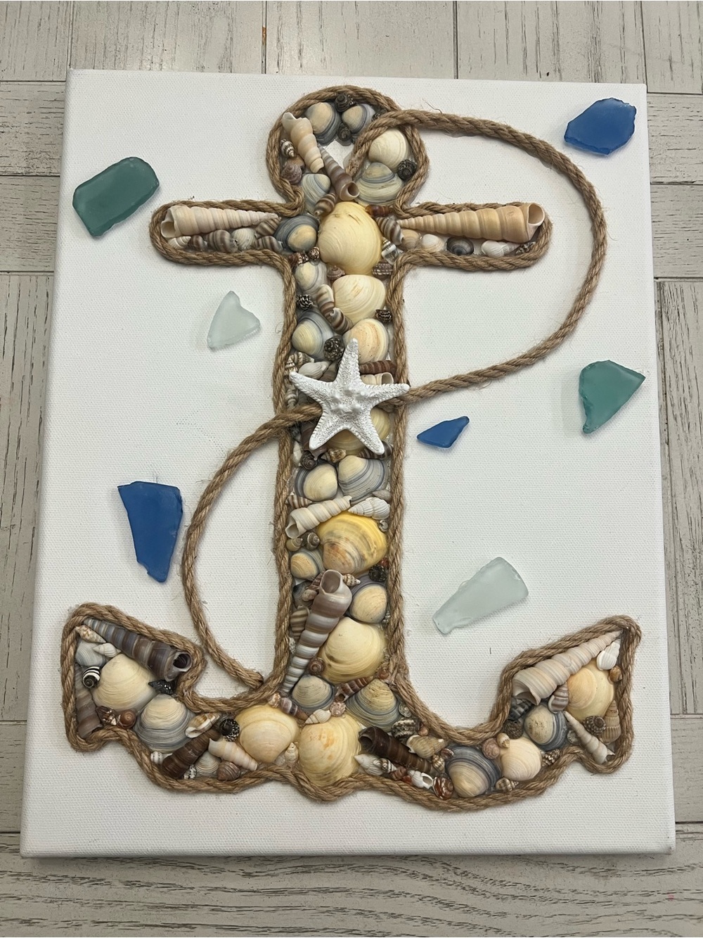 Handmade Seashell Seaglass Anchor Wall Art Nautical Beach Decor